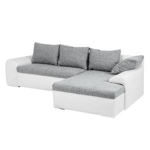 Ecksofa Navona II (mit Schlaffunktion) Kunstleder / Webstoff - Weiß / Grau - Longchair davorstehend rechts