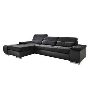 Ecksofa Othello Kunstleder / Strukturstoff - Schwarz - Longchair davorstehend links