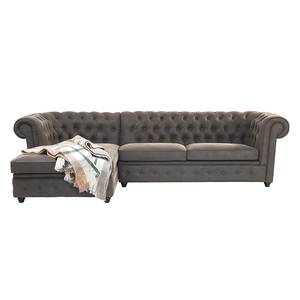 Ecksofa Oxford (3-Sitzer) Kunstleder Grau - Longchair davorstehend Rechts