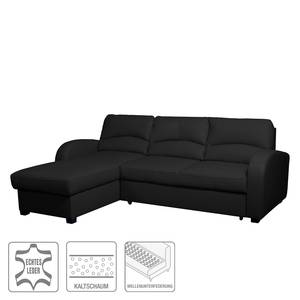 Ecksofa Parilla (mit Schlaffunktion) Echtleder - Schwarz - Breite: 229 cm - Longchair davorstehend links