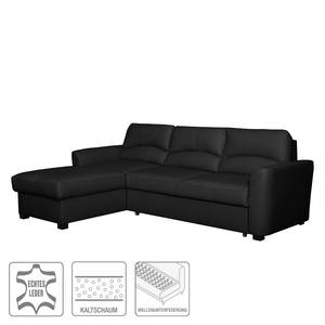 Ecksofa Parilla (mit Schlaffunktion) Echtleder - Schwarz - Breite: 229 cm - Longchair davorstehend links