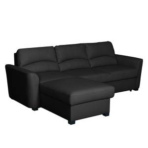 Ecksofa Parilla (mit Schlaffunktion) Echtleder - Schwarz - Breite: 229 cm - Longchair davorstehend links