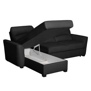 Ecksofa Parilla (mit Schlaffunktion) Echtleder - Schwarz - Breite: 229 cm - Longchair davorstehend links