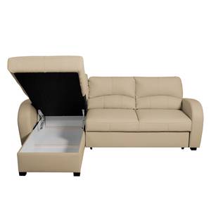 Hoekbank Parilla (met slaapfunctie) - echt leer - Warm beige - Breedte: 229 cm - Longchair vooraanzicht links