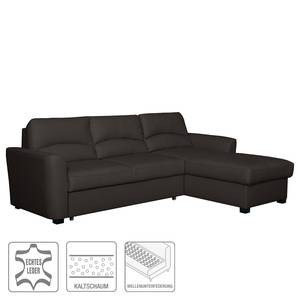 Ecksofa Parilla (mit Schlaffunktion) Echtleder - Dunkelbraun - Breite: 229 cm - Longchair davorstehend rechts