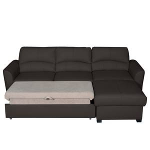 Ecksofa Parilla (mit Schlaffunktion) Echtleder - Dunkelbraun - Breite: 229 cm - Longchair davorstehend rechts