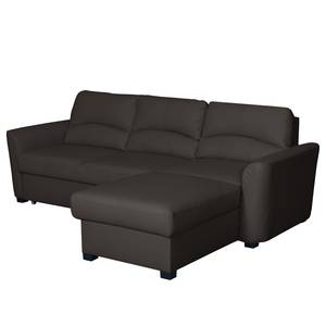 Ecksofa Parilla (mit Schlaffunktion) Echtleder - Dunkelbraun - Breite: 229 cm - Longchair davorstehend rechts