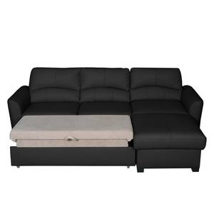 Ecksofa Parilla (mit Schlaffunktion) Echtleder - Schwarz - Breite: 229 cm - Longchair davorstehend rechts