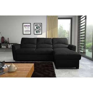 Ecksofa Parilla (mit Schlaffunktion) Echtleder - Schwarz - Breite: 229 cm - Longchair davorstehend links