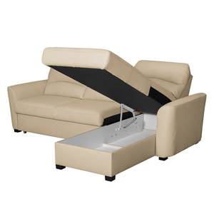 Canapé d'angle Parilla (convertible) Cuir véritable - Beige chaud - Largeur : 229 cm - Méridienne courte à droite (vue de face)