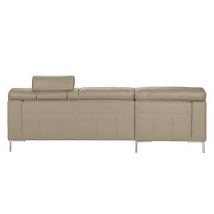 Ecksofa Parlin Echtleder Beige - Longchair davorstehend links - Mit Kopfstütze