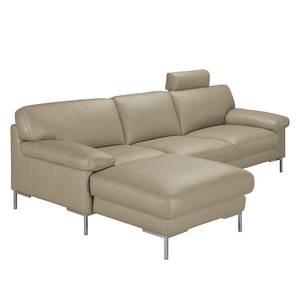 Ecksofa Parlin Echtleder Beige - Longchair davorstehend links - Mit Kopfstütze