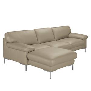 Ecksofa Parlin Echtleder Beige - Longchair davorstehend links - Ohne Kopfstütze