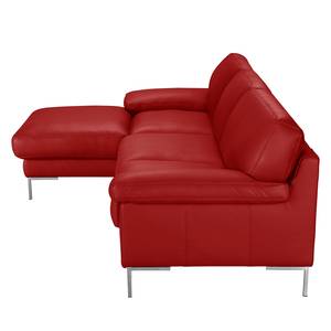 Canapé d'angle Parlin Cuir véritable - Rouge - Méridienne courte à gauche (vue de face) - Sans appui-tête