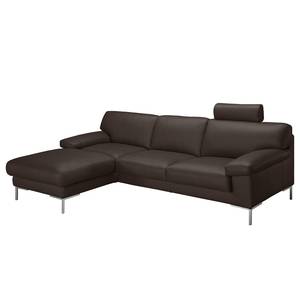 Ecksofa Parlin Kunstleder Kaffeebraun - Longchair davorstehend links - Mit Kopfstütze