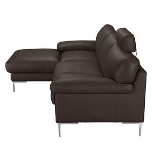 Ecksofa Parlin Kunstleder Kaffeebraun - Longchair davorstehend links - Mit Kopfstütze