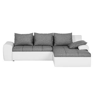 Ecksofa Navona (mit Schlaffunktion) Kunstleder Weiß/Strukturstoff Grau - Longchair davorstehend rechts