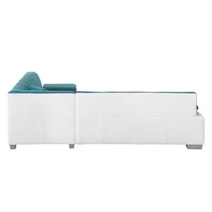 Canapé d'angle Picton (convertible) Imitation cuir / Tissu structuré - Blanc / Bleu - Fonction lit à gauche (vue de face)