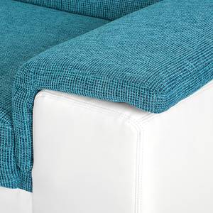 Canapé d'angle Picton (convertible) Imitation cuir / Tissu structuré - Blanc / Bleu - Fonction lit à gauche (vue de face)