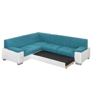 Ecksofa Picton (mit Schlaffunktion) Kunstleder / Strukturstoff Weiß / Blau - Schlaffunktion davorstehend rechts