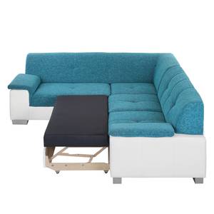 Ecksofa Picton (mit Schlaffunktion) Kunstleder / Strukturstoff Weiß / Blau - Schlaffunktion davorstehend rechts