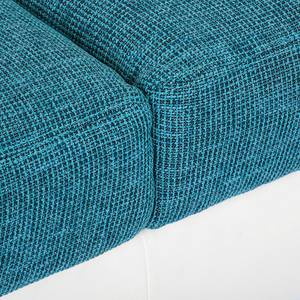 Canapé d'angle Picton (convertible) Imitation cuir / Tissu structuré - Blanc / Bleu - Fonction lit à droite (vue de face)