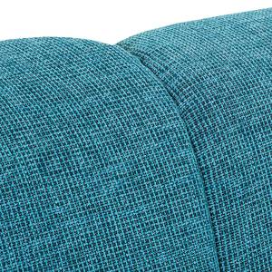 Canapé d'angle Picton (convertible) Imitation cuir / Tissu structuré - Blanc / Bleu - Fonction lit à droite (vue de face)
