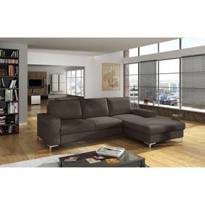 Ecksofa Pierpont (mit Schlaffunktion) Webstoff - Espresso - Longchair davorstehend rechts