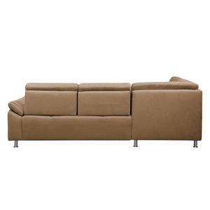 Ecksofa Piketon Microfaser Mittelbraun - Longchair davorstehend links - Keine Funktion