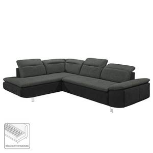 Ecksofa Pinchi (mit Schlaffunktion) Flachgewebe / Webstoff - Schwarz / Anthrazit - Longchair davorstehend links