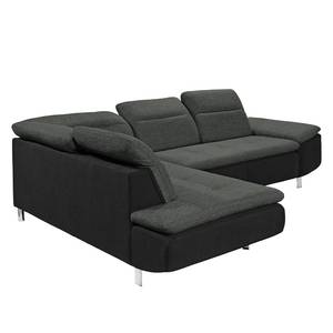 Ecksofa Pinchi (mit Schlaffunktion) Flachgewebe / Webstoff - Schwarz / Anthrazit - Longchair davorstehend links