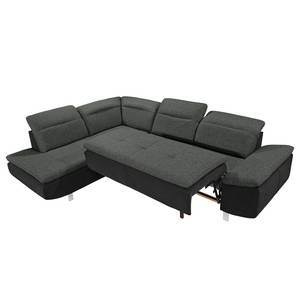 Ecksofa Pinchi (mit Schlaffunktion) Flachgewebe / Webstoff - Schwarz / Anthrazit - Longchair davorstehend links