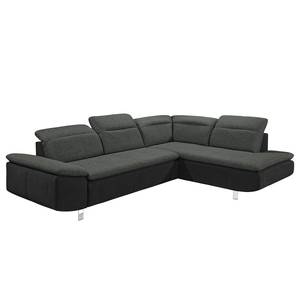 Ecksofa Pinchi (mit Schlaffunktion) Flachgewebe / Webstoff - Schwarz / Anthrazit - Longchair davorstehend rechts