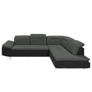 Ecksofa Pinchi (mit Schlaffunktion) Flachgewebe / Webstoff - Schwarz / Anthrazit - Longchair davorstehend rechts