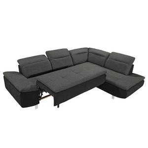 Ecksofa Pinchi (mit Schlaffunktion) Flachgewebe / Webstoff - Schwarz / Anthrazit - Longchair davorstehend rechts