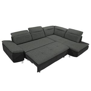 Ecksofa Pinchi (mit Schlaffunktion) Flachgewebe / Webstoff - Schwarz / Anthrazit - Longchair davorstehend rechts