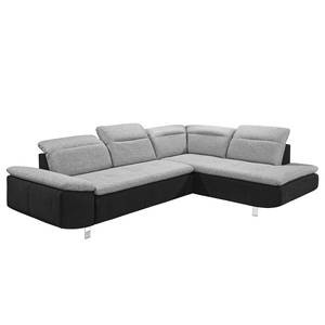 Ecksofa Pinchi (mit Schlaffunktion) Flachgewebe / Webstoff - Schwarz / Grau - Longchair davorstehend rechts