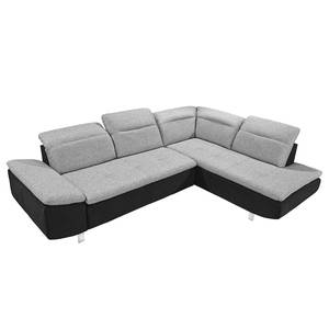 Ecksofa Pinchi (mit Schlaffunktion) Flachgewebe / Webstoff - Schwarz / Grau - Longchair davorstehend rechts