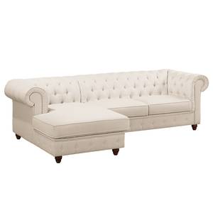 Ecksofa Pintano Webstoff - Beige - Ottomane davorstehend links