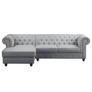 Ecksofa Pintano Webstoff - Silbergrau - Ottomane davorstehend links