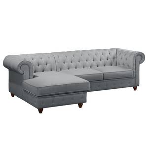 Ecksofa Pintano Webstoff - Silbergrau - Ottomane davorstehend links