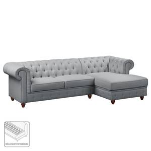 Ecksofa Pintano Webstoff - Silbergrau - Ottomane davorstehend rechts