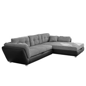 Ecksofa Pitt mit Schlaffunktion / beidseitig montierbar Flachgewebe / Kunstleder - Grau / Schwarz