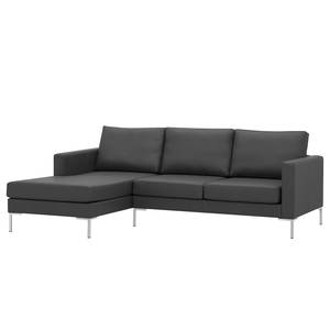 Hoekbank Portobello echt leer Echt leer Gad: Antracietkleurig - Breedte: 207 cm - Longchair vooraanzicht links