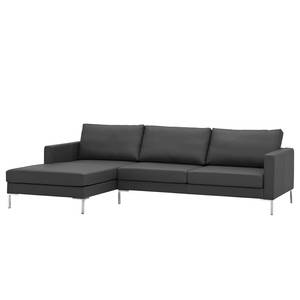 Hoekbank Portobello echt leer Echt leer Gad: Antracietkleurig - Breedte: 251 cm - Longchair vooraanzicht links