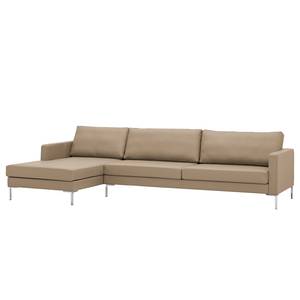 Hoekbank Portobello echt leer Echt leer Gad: Taupe - Breedte: 293 cm - Longchair vooraanzicht links