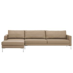 Hoekbank Portobello echt leer Echt leer Gad: Taupe - Breedte: 293 cm - Longchair vooraanzicht links