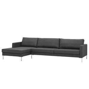 Hoekbank Portobello echt leer Echt leer Gad: Antracietkleurig - Breedte: 293 cm - Longchair vooraanzicht links