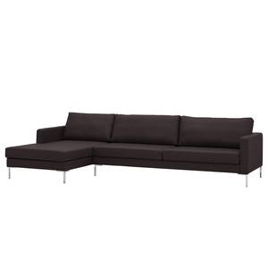 Hoekbank Portobello echt leer Echt leer Gad: Donkerbruin - Breedte: 293 cm - Longchair vooraanzicht links