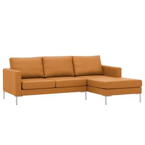 Hoekbank Portobello echt leer Echt leer Gad: Cognackleurig I - Breedte: 207 cm - Longchair vooraanzicht rechts